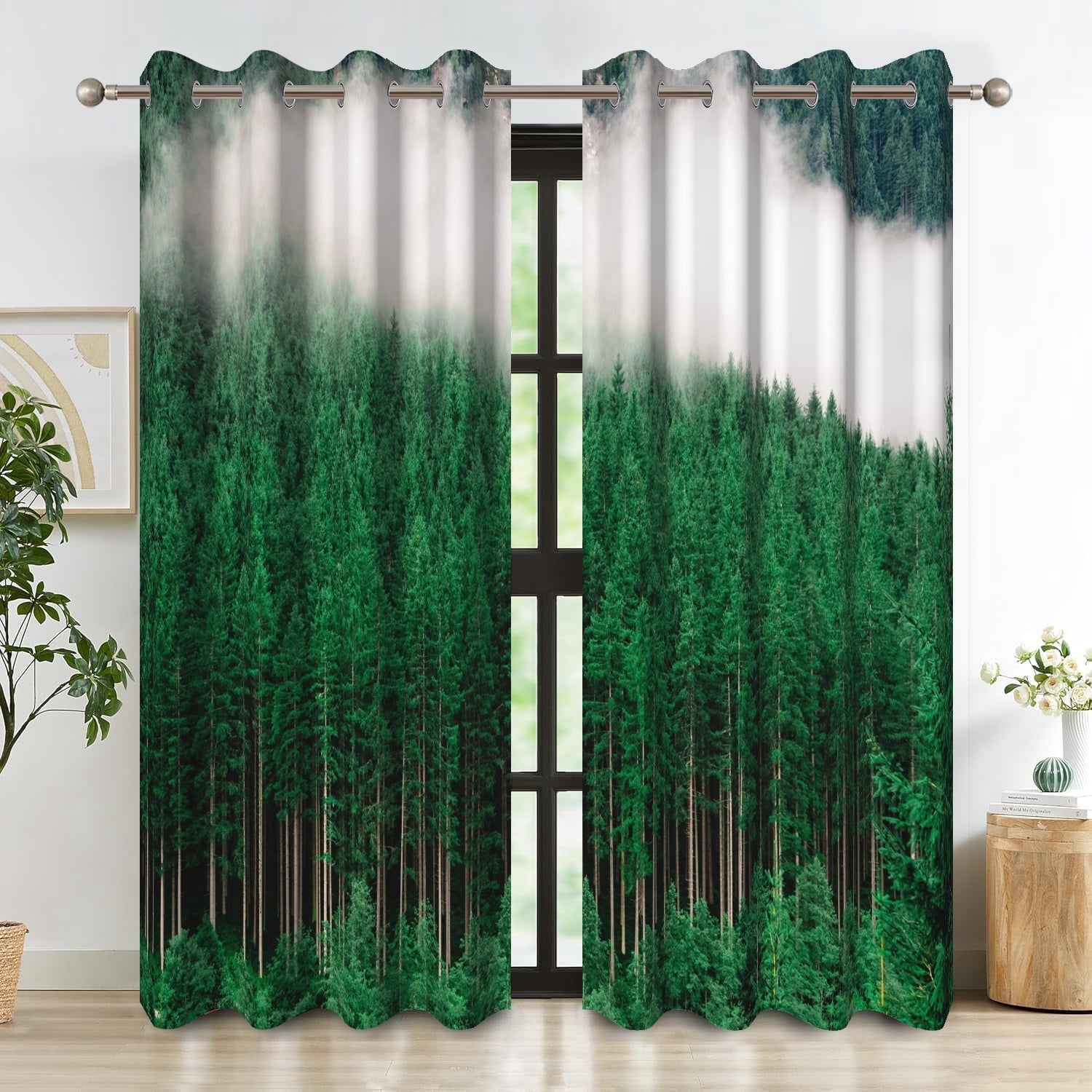 Dashan Forest Green Tree Blackout Curtain for Living Room,Nature Thermal Insulated Window Drapes for Bedroom (52Wx84L,2 Panels)