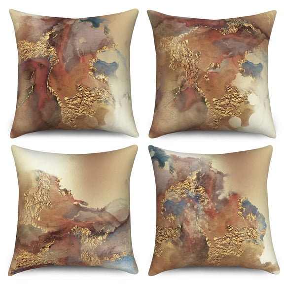 Dashan Gold Throw Pillow Covers 18x18 Set of 4,Abstract Modern Decorative Pillow Cases for Bedroom Sofa Couch