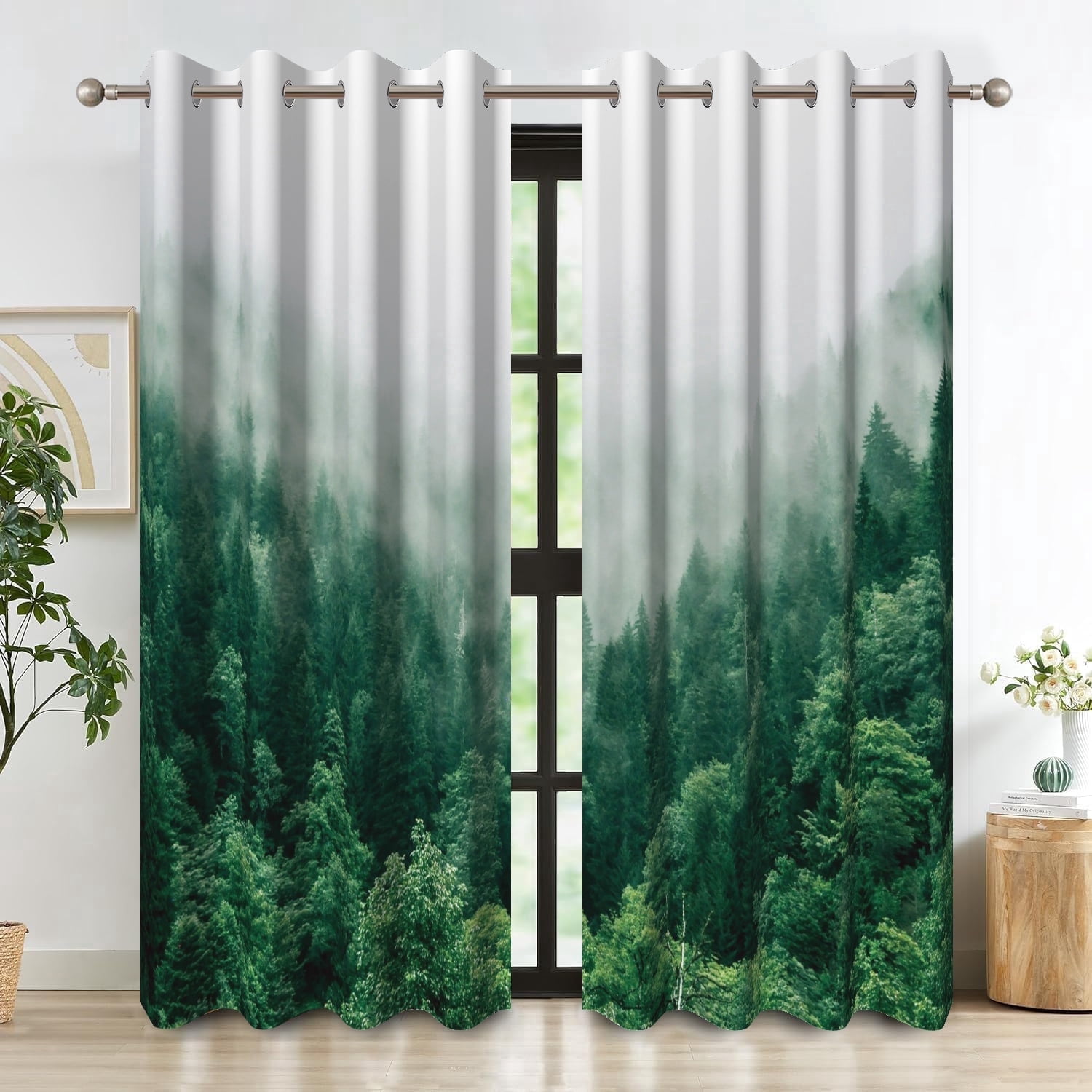 Dashan Green Forest Blackout Curtain for Living Room,Jungle Nature Thermal Insulated Drapes for Bedroom (52Wx84L,2 Panels)