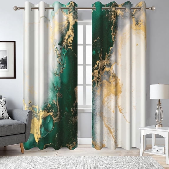 Dashan Green Gold Marble Blackout Curtains for Bedroom ,Luxury Darkening Window Drapes for Living Room 42x63 Inch,2 Panels