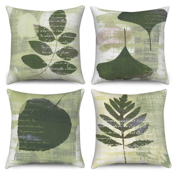Dashan Green Leaf Throw Pillow Covers 18x18 Set of 4,Spring Summer Leaves Decorative Pillow Cases for Bedroom Sofa Couch