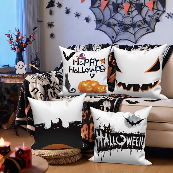 Dashan Halloween Pillow Covers 18x18 Set of 4,Happy Halloween Decorative Pillow Cases for Bed Couch Living Room