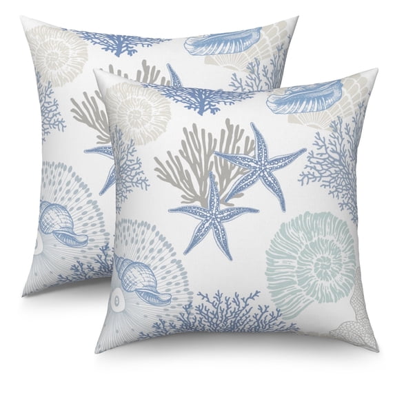 Dashan Nautical Coastal Throw Pillow Covers 18x18 Set of 2,Ocean Themed Coral Seashell Decorative Pillow Cases for Bedroom Sofa Couch