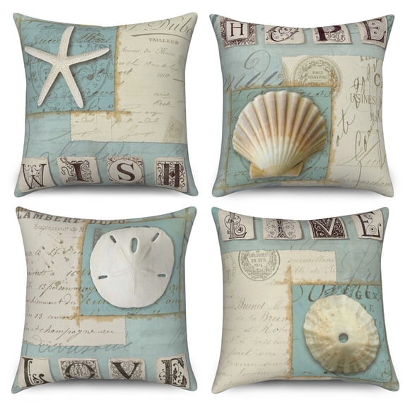 Dashan Nautical Throw Pillow Covers 18x18 Set of 4,Summer Beach Ocean Decorative Pillow Cases for Bedroom Sofa Couch