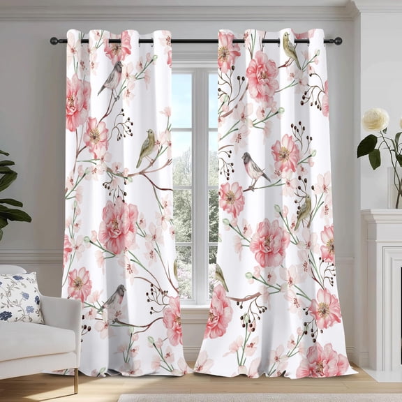 Dashan Pink Floral Blackout Curtains,Set of 2,Room Darkening Drapes for Bedroom/Living Room,52x84 inches