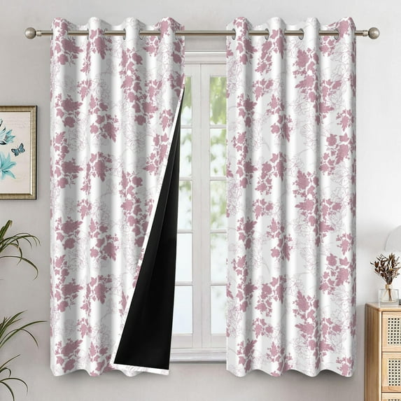 Dashan Pink Floral Blackout Curtains for Bedroom Living Room Decor Grommet Window Drapes 42x63 Inch,2 Panels