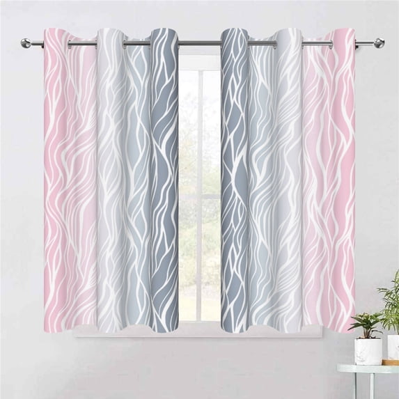 Dashan Pink and Grey Blackout Curtains for Bedroom Living Room,Abstract Geometric Grommet Darkening Drapes 42x63 Inch,2 Panels