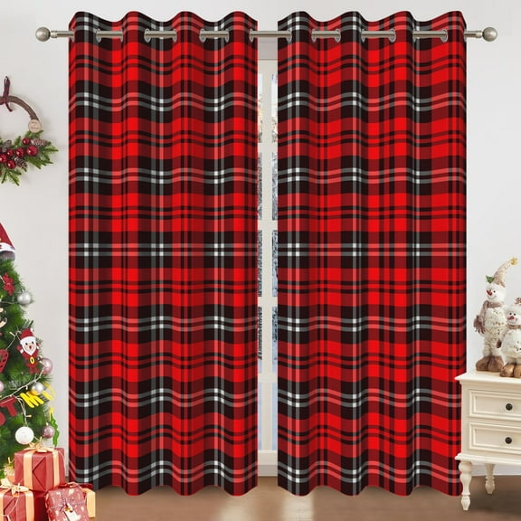 Dashan Red Black Plaid Blackout Curtains for Living Room, Farmhouse Buffalo Check Drapes for Bedroom,52x84 Inch,2 Panels