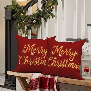 Dashan Red Christmas Throw Pillow Covers 18x18 Set of 2,Merry Xmas Linen Pillow Cases for Bedroom Sofa Couch