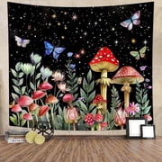 Dashan Red Mushroom Tapestry Wall Hanging,Green Plant Flower Tapestries for Bedroom Living Room Dorm Decor,60"Wx50"L