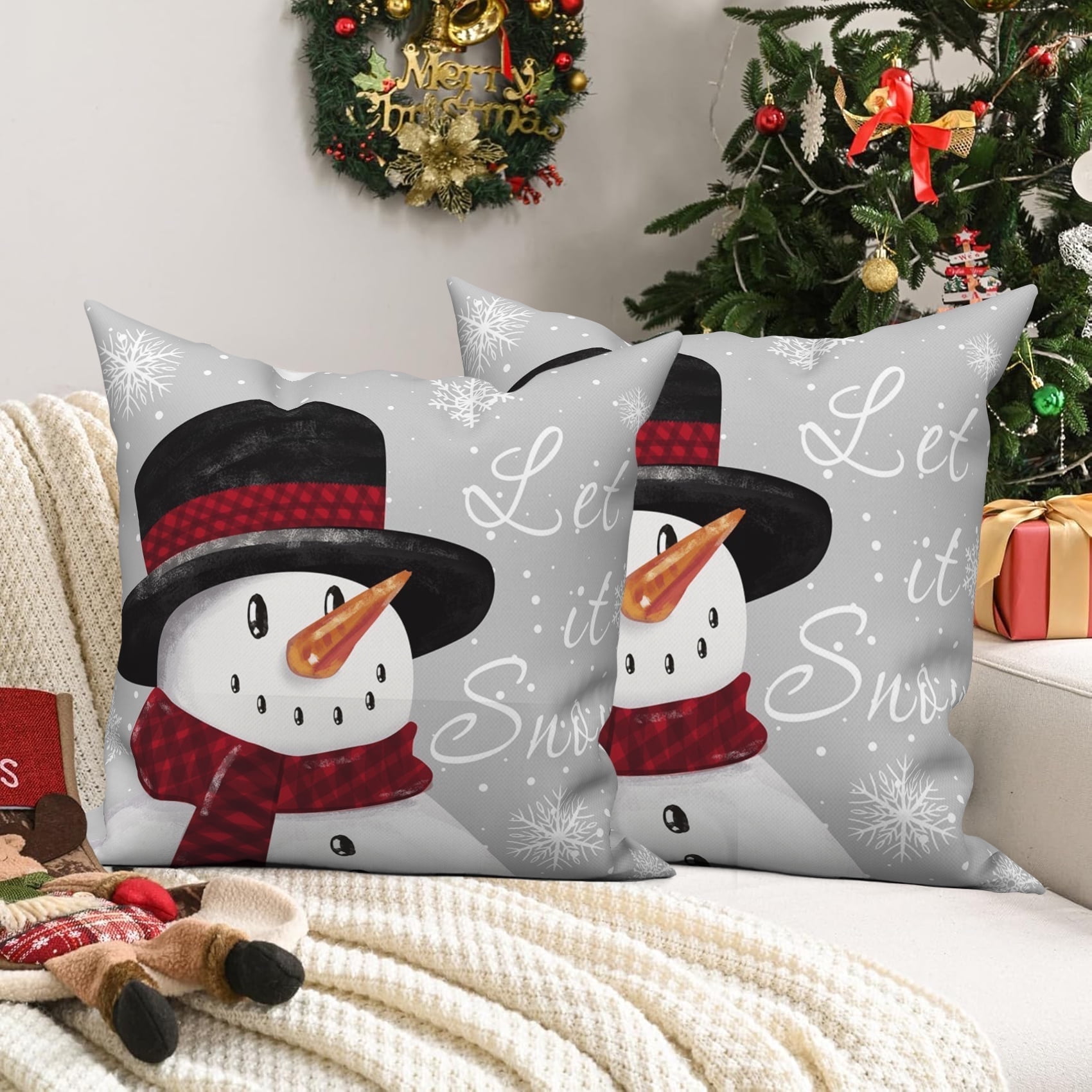 Dashan Snowman Christmas Throw Pillow Covers 18x18 Set of 2,Winter ...