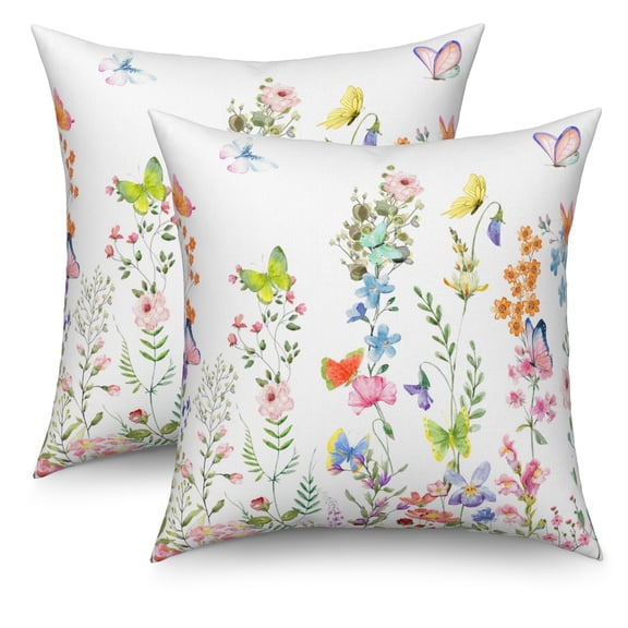 Dashan Spring Floral Throw Pillow Covers 18x18 Set of 2,Rustic Wild Flowers Decorative Pillow Cases for Bedroom Sofa Couch