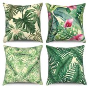 Dashan Tropical Leaves Throw Pillow Covers 18x18 Set of 4,Green Palm Leaf Decorative Pillow Cases for Bedroom Sofa Couch
