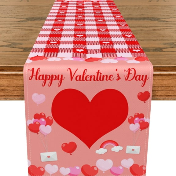 Dashan Valentines Day Table Runner,Red Hearts Table Runner,Happy Valentine's Day Decor Kitchen Dining Table Settings 13x72 Inch