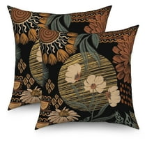 Dashan Vintage Boho Throw Pillow Covers 18x18 Set of 2,Brown Green Retro Flower Decorative Pillow Cases for Bedroom Sofa Couch