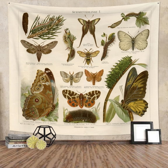Dashan Vintage Butterfly Tapestry Wall Hanging,Watercolor Moth Tapestries for Bedroom Living Room Dorm Decor,60"Wx50"L