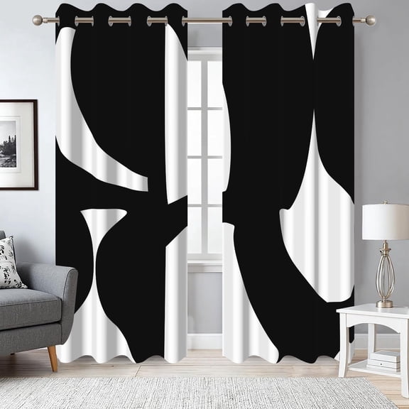 DaShan Black and White Blackout Curtains,Abstarct Geometric Thermal Insulated Drapes for Bedroom Living Room,52x84 Inch