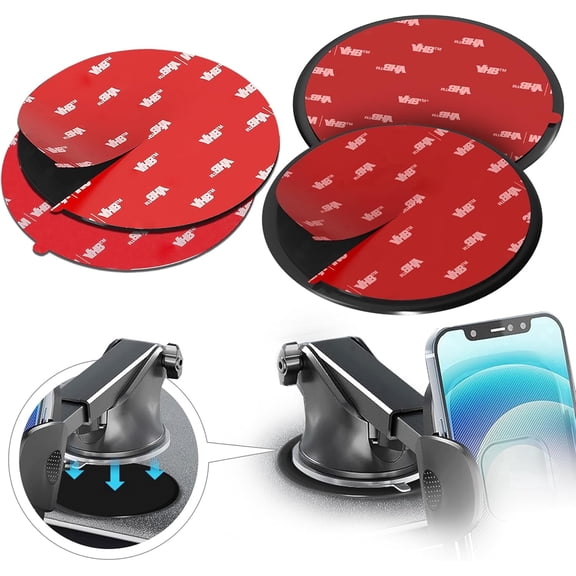 Dashboard Adhesive Mounting Disk Set for Suction Cup Car Mounts 3.15" (80mm) Flat Surface Pad for Phone Holder & GPS Strong Hold on Curved Dashboards Includes 2 Disks & 2 Replacement Pads
