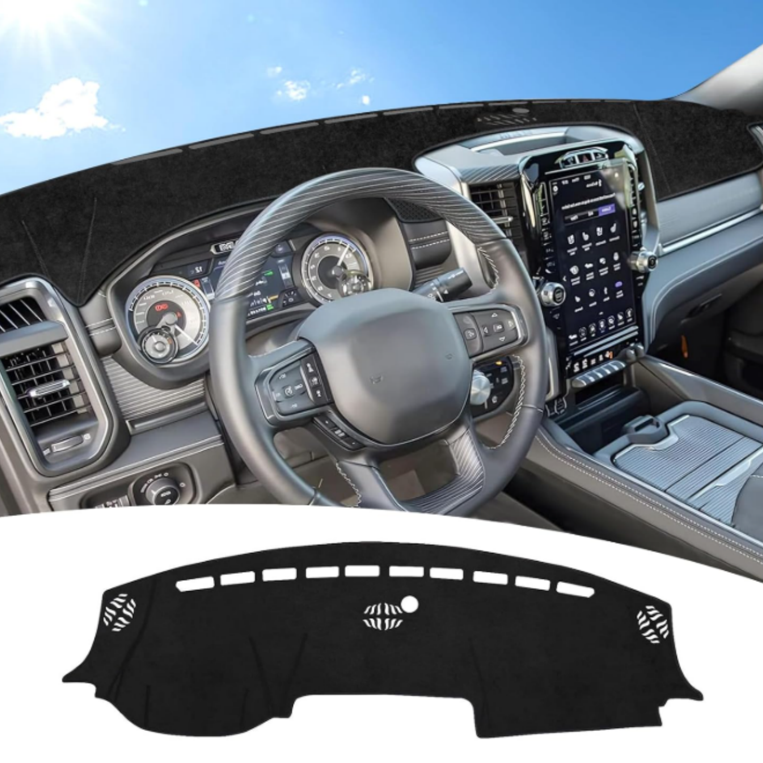 Dashboard Cover for Dodge Ram, Flannel Dashboard Pad Dash Mat Compatible with Dodge Ram 1500 2500 3500 2019-2023 2024 2025 2026 Dashboard Decorative Interior Auto Accessories (Without HUD)