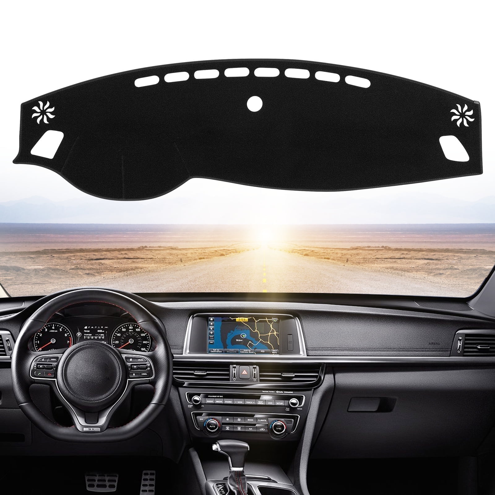 SPEEDWOW Dash Cover for 2016–2020 Kia Optima, Sun Protection Anti-Vertigo Mat Blanket, Dustproof Non-Slip Dashboard Cover, Black