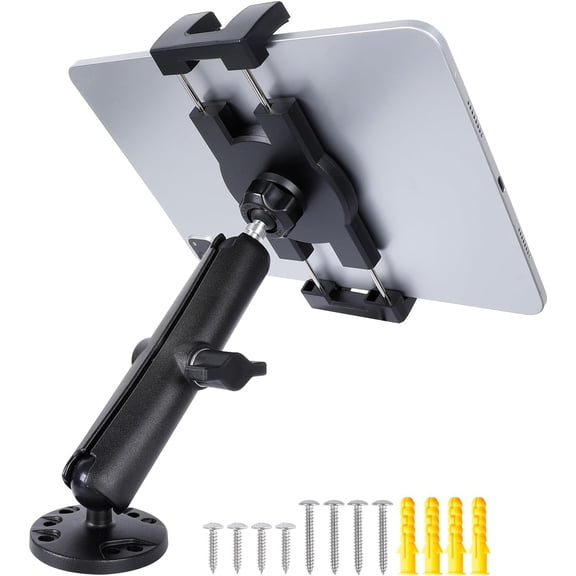Dashboard Mount Tablet Holder for Truck, Heavy Duty Drill Base with Aluminum Arm Tablet Mount for Car, Wall, Boat, Desk, Compatible with iPad Pro Air Mini, 4.7-12.9 Tablets and Phones (PTM-27)