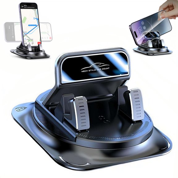 Dashboard Phone Holder, 360 Degree Rotating Car Phone Mount, Anti Slip Double Layer Shock Absorbing Pad for Stable Navigation Support, One Handed Removal Placement, Universal for Cars SUVs Trucks
