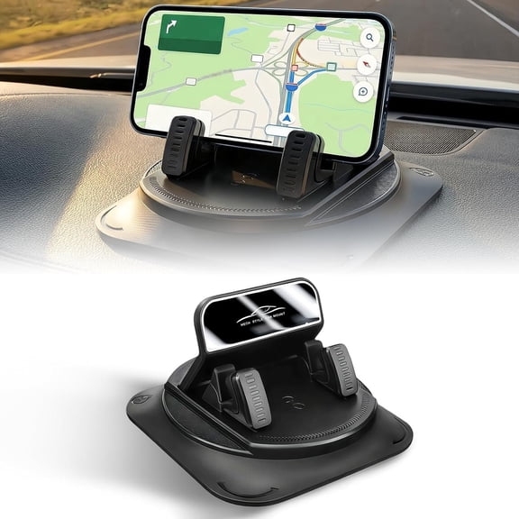 Dashboard Phone Holder, Self-Adhesive Phone Holder 360 Rotation, Anti-Slip Automotive Mount, Vibration-Free & -Handed (Black)