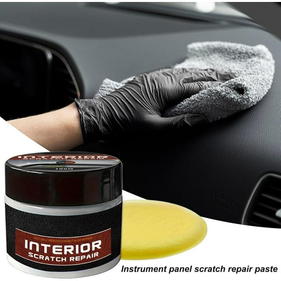 Dashboard Scratch Repair Kit, Car Interior Scratch Remover for Plastic Vinyl Leather, Quick Fix Deep Scratches with UV Protection, Portable Restoration Wax & Sponge Applicator