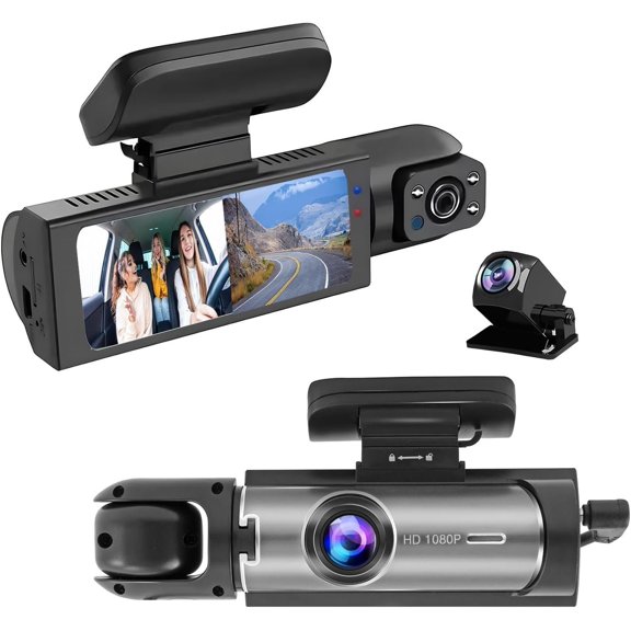 Dashcam Front and Inside, Camera Cam for ,Driving Recorder with IR Night Vision,Loop Recording,Wide Angle Lens,3.16 Inch IPS Screen,Parking Mode ( Gray)