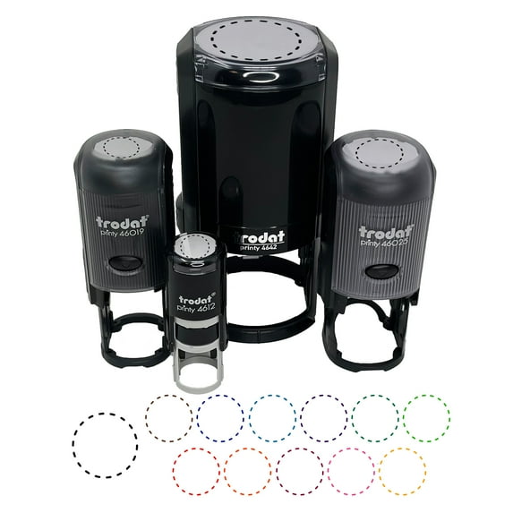 Dashed Circle Outline Self-Inking Rubber Stamp Ink Stamper - Purple Ink - Medium 1 Inch