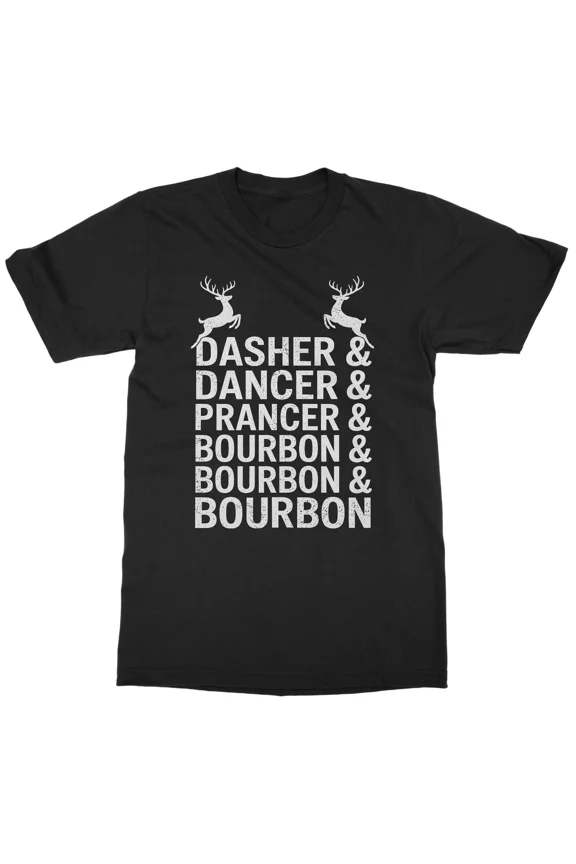 Dasher Dancer Prancer Bourbon Christmas Reindeer Unisex T-Shirt, S-5XL
