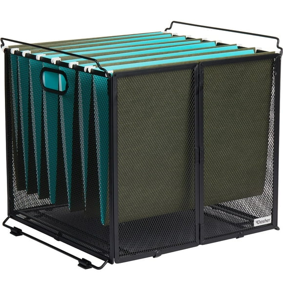 Dasher Products Hanging File Organizer Letter Size, Black Metal Mesh File Crate for Hanging Folders, Portable Document Folder Holder and Filing Bin. Ideal for Office, Home, and School Organization