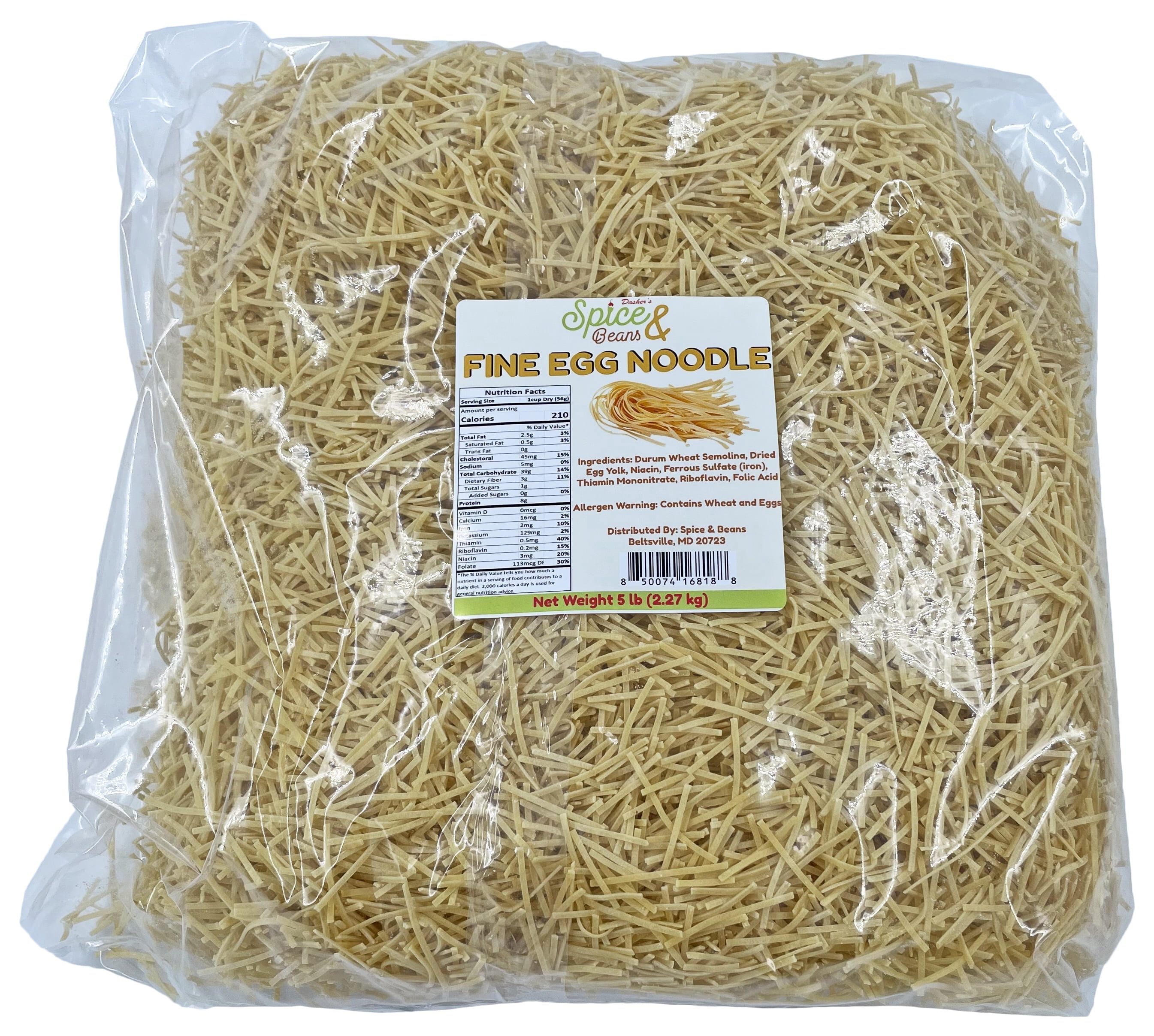 Dasher's Spice & Beans Fine Egg Noodle Pasta | 100% Durum Semolina Flour | Made in America | 5 lb.