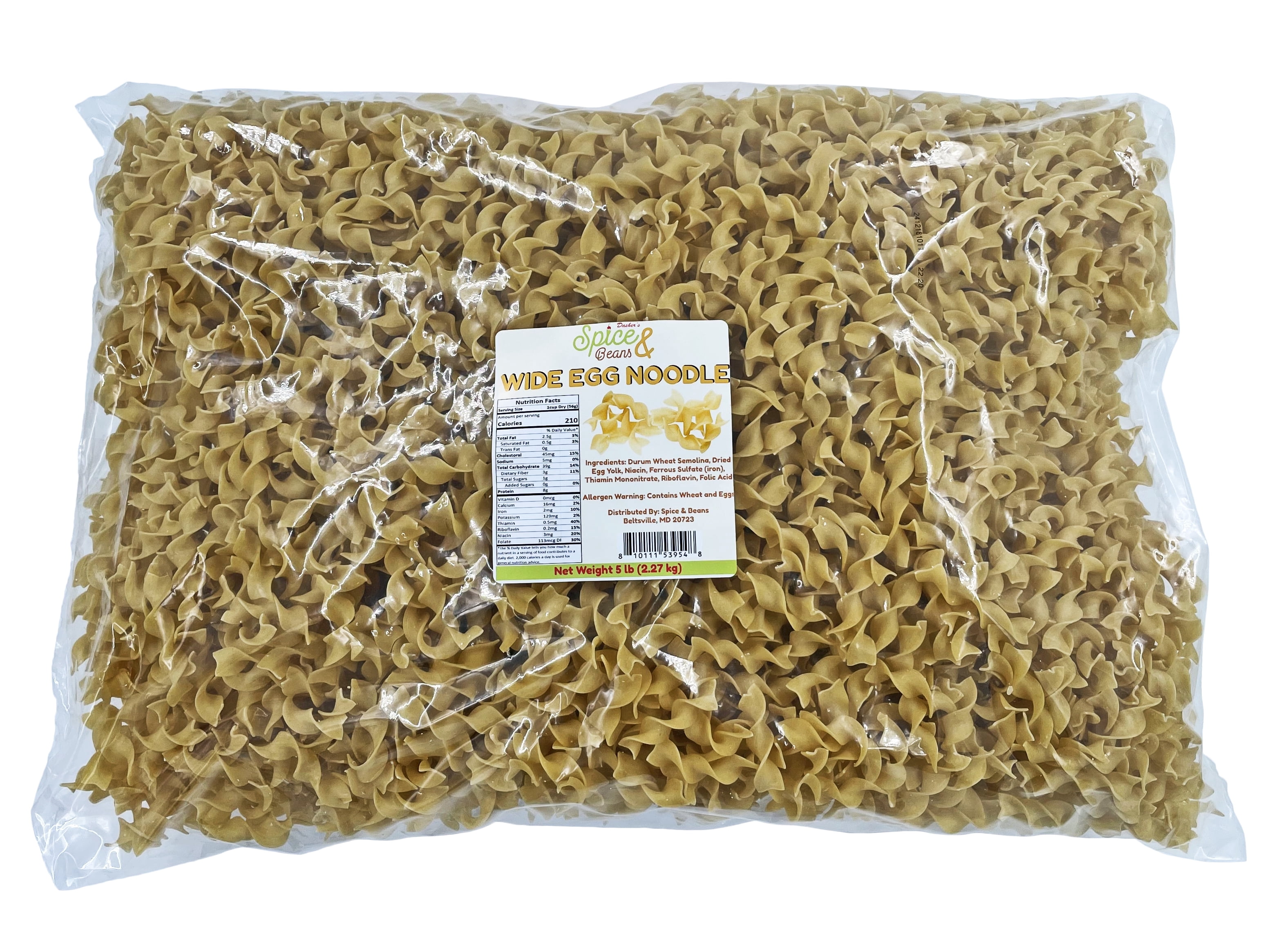Dasher's Spice & Beans Wide Egg Noodle Pasta | 100% Durum Semolina Flour | Made in America | 5 lb.