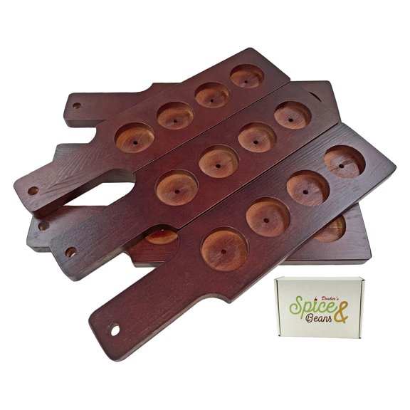 Dasher's Spice & Beans Wood Flight Paddle 14 1/2" | 4 Compartment | Wine or Beer Tasting | (Mahogany, Pack of 6)