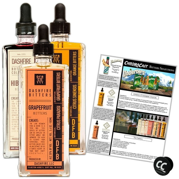 Dashfire Bitters for the Perfect Martini Cocktail, 3pk- Orange, Grapefuit, and Hibiscus, 100ml./btls.