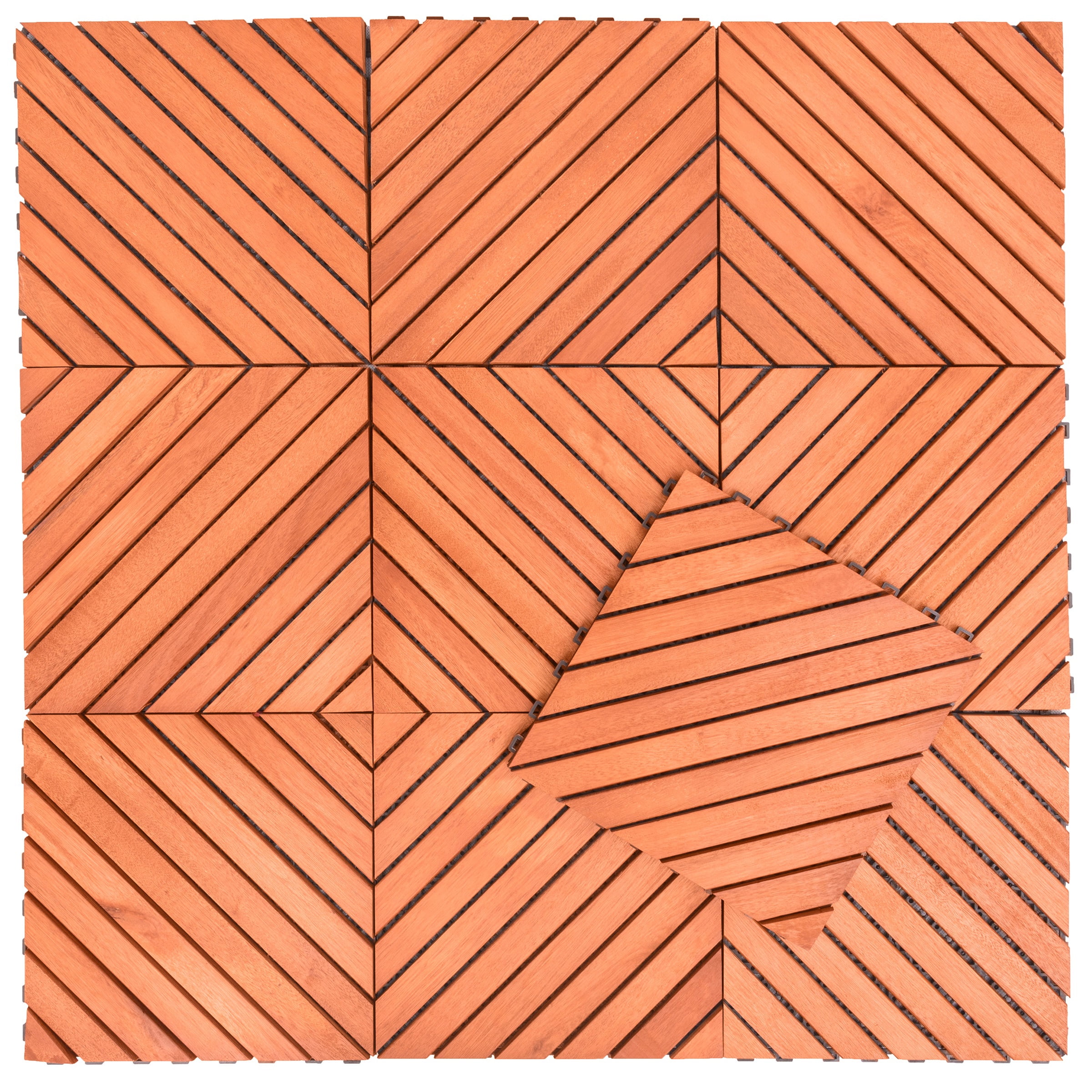 Eucalyptus Interlocking Deck Tiles with Diagonal Slats, Set of 10