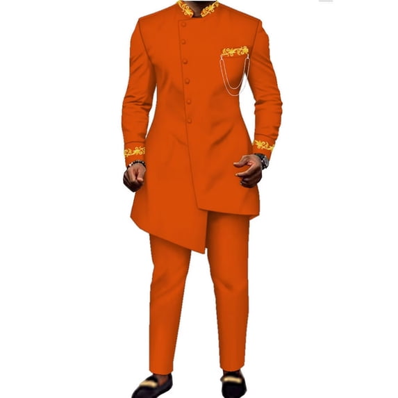 Dashiki African Clothing for Men 2PCS Long Top and Pants Casual Business Wedding Traditional Clothes