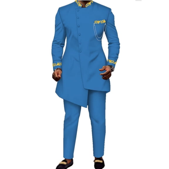 Dashiki African Clothing for Men 2PCS Long Top and Pants Casual Business Wedding Traditional Clothes