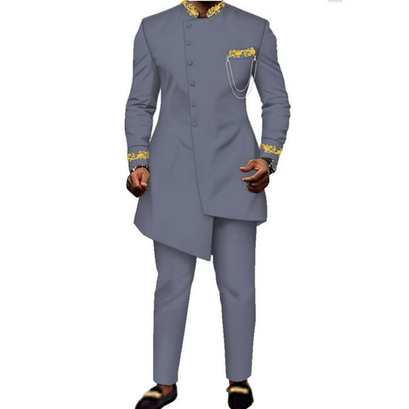 Dashiki African Clothing for Men 2PCS Long Top and Pants Casual Business Wedding Traditional Clothes