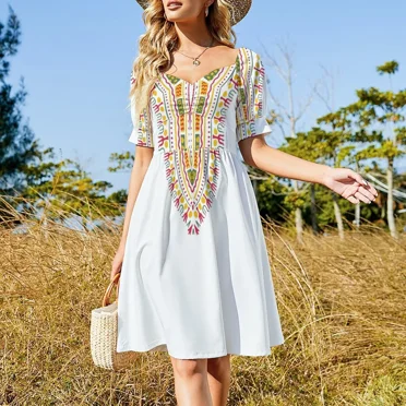 Dashiki White Sleeveless Dress elegant women's dresses sale clothing women summer 2024 dresses for woman