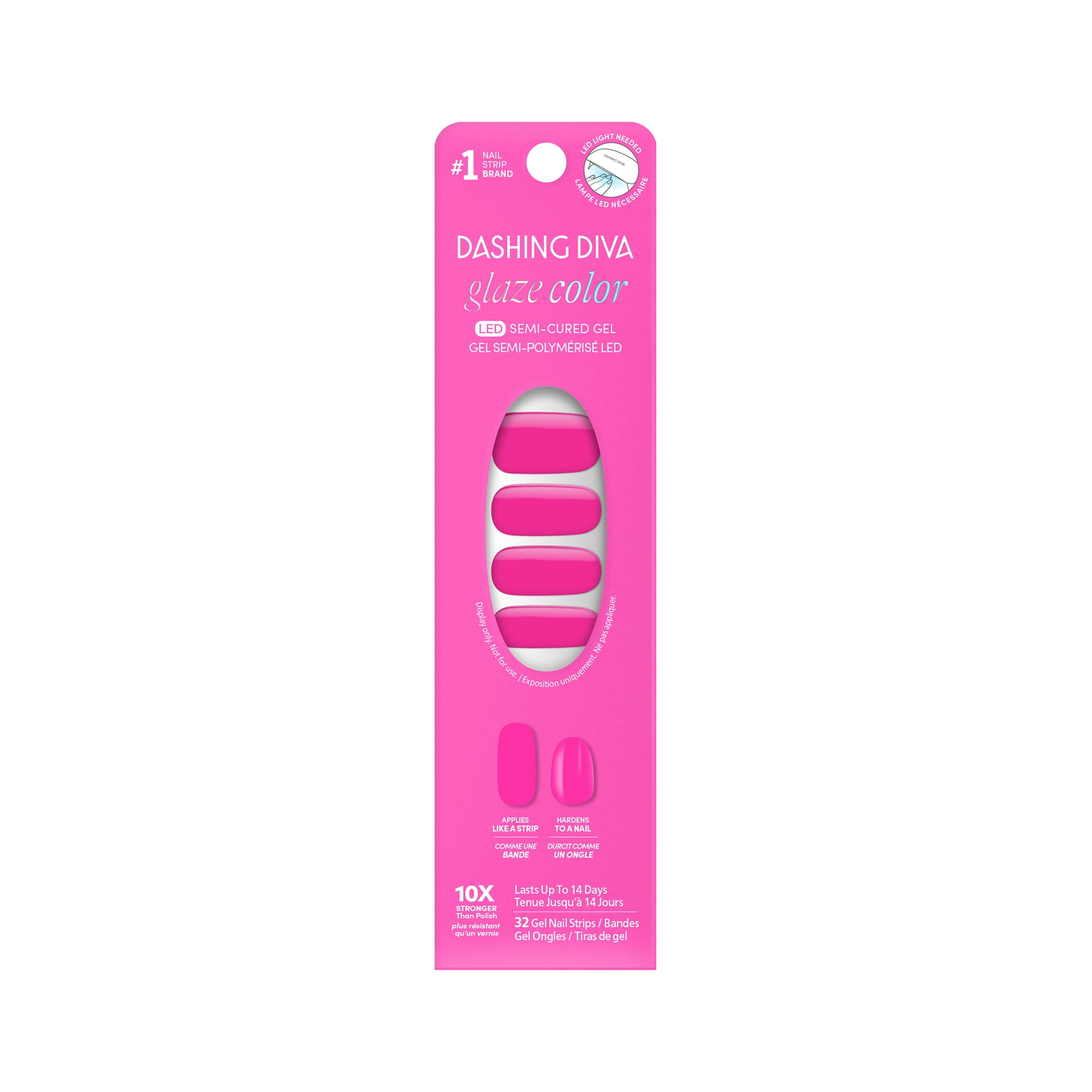Dashing Diva GLAZE COLOR, Semi-Cured Gel Nail Polish Strips, Magenta Madness, 32 Count