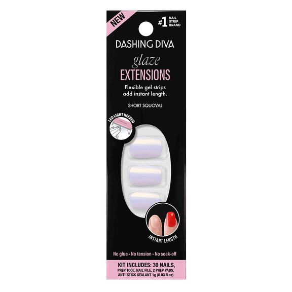Dashing Diva GLAZE EXTENSIONS Refill Set in Hurt Feelings, Short Squoval, Semi-Cured Gel Nail Lengthening Strips, Includes 30 Gel Strips (Required LED lamp sold separately)