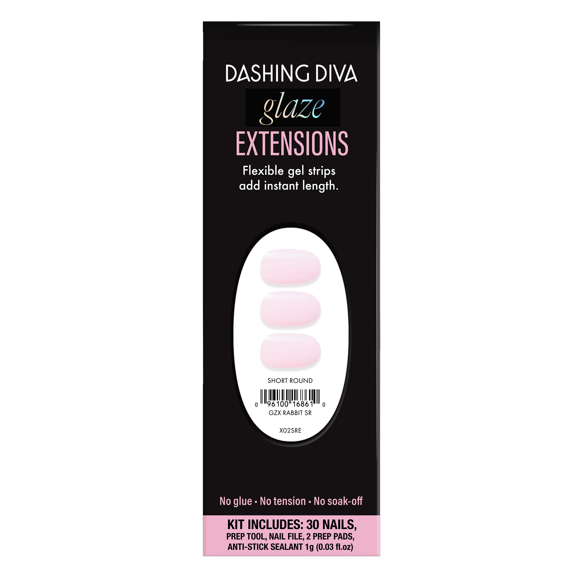 Dashing Diva GLAZE EXTENSIONS Refill Set in Rabbit, Short Round, Semi-Cured Gel Nail Lengthening Strips, Includes 30 Gel Strips (Required LED lamp sold separately)