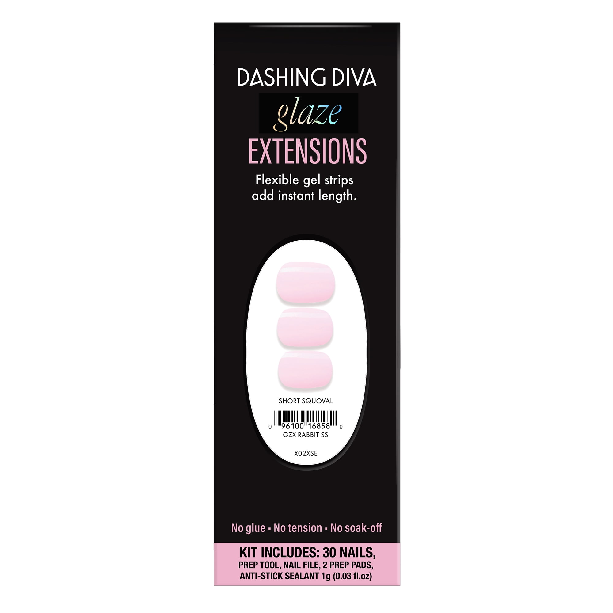 Dashing Diva Glaze Extensions Refill Set in Rabbit, Short Squoval, Semi-Cured Gel Nail Lengthening Strips, Includes 30 Gel Strips (Required LED Lamp Sold Separately)