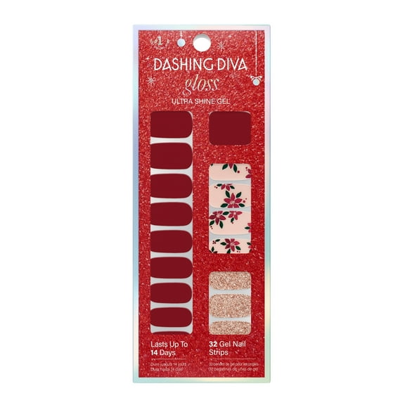Dashing Diva GLOSS, Gel Nail Polish Strips, Poinsettia Princess, Includes 32 strips