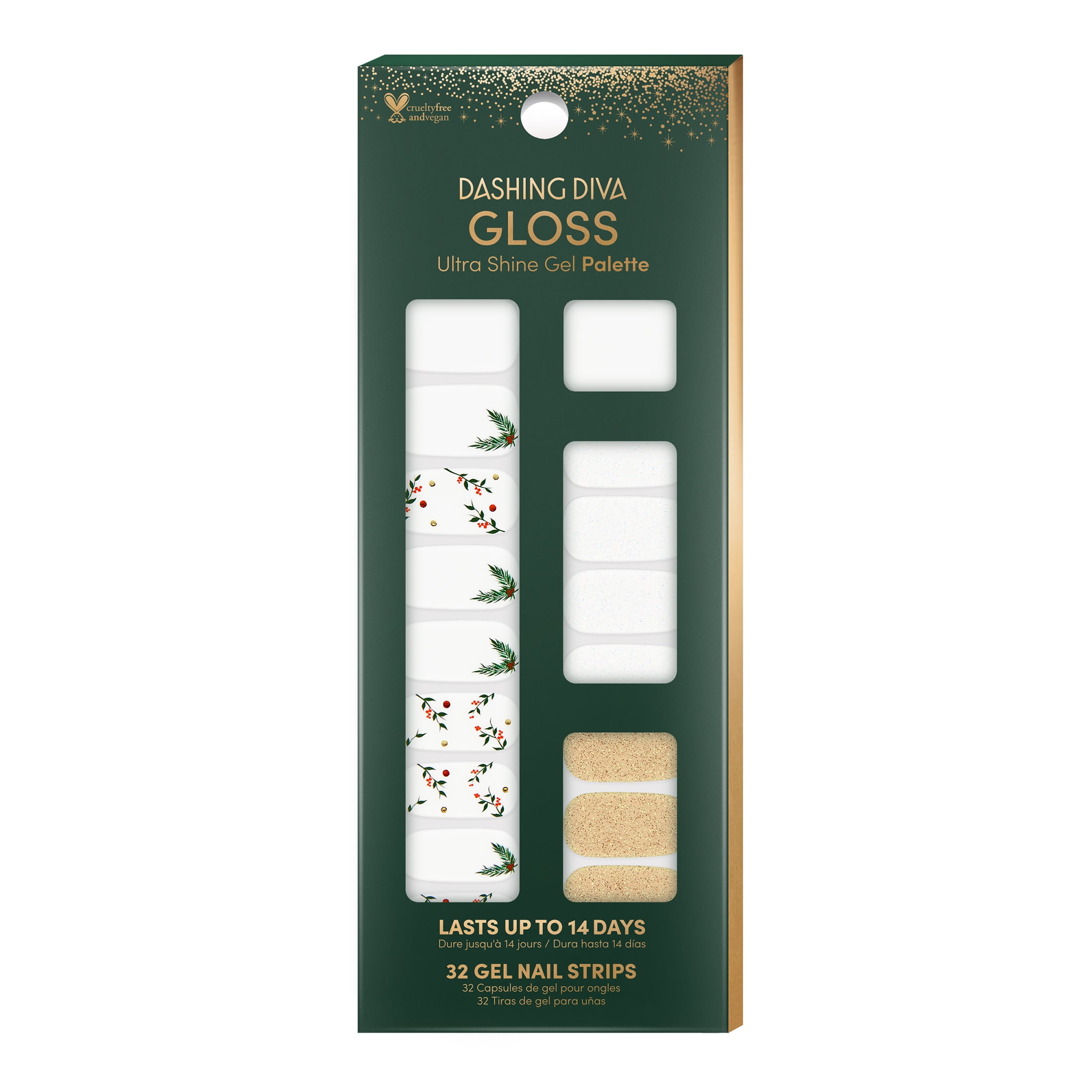Dashing Diva GLOSS Ultra Shine Gel Palette, Mistletoe Kiss, Holiday Collection, 32ct, Nail Strips