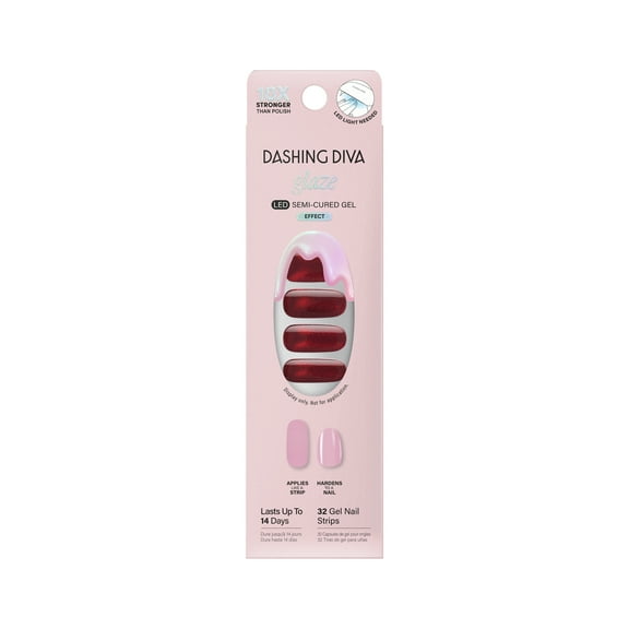 Dashing Diva Glaze Effects Semi-Cured Gel Nail Art Strips, Ruby Red Apple, 32 Count