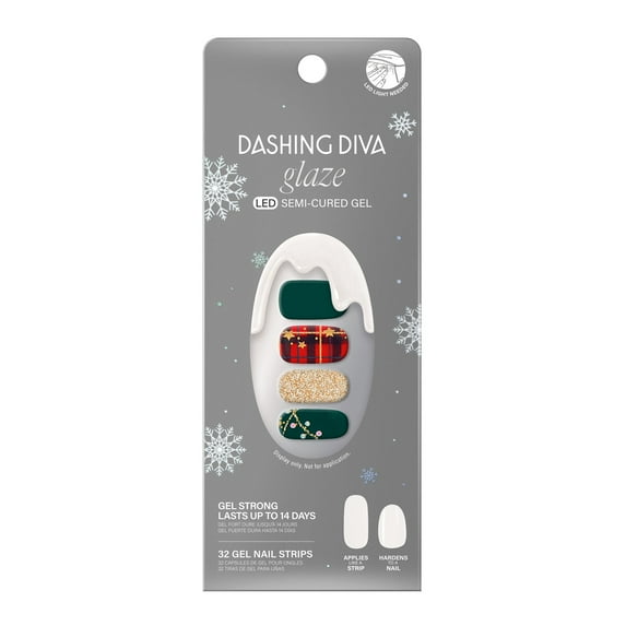 Dashing Diva Glaze Semi-Cured Gel Nail Strips, Victorian Plaid, 32ct