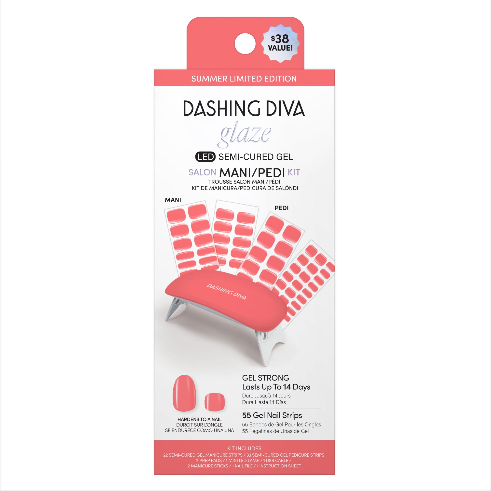 Dashing Diva Glaze Semi-Cured Gel Salon Mani + Pedi Kit, Gel Nail Stickers, Vitamin C , 55 Count